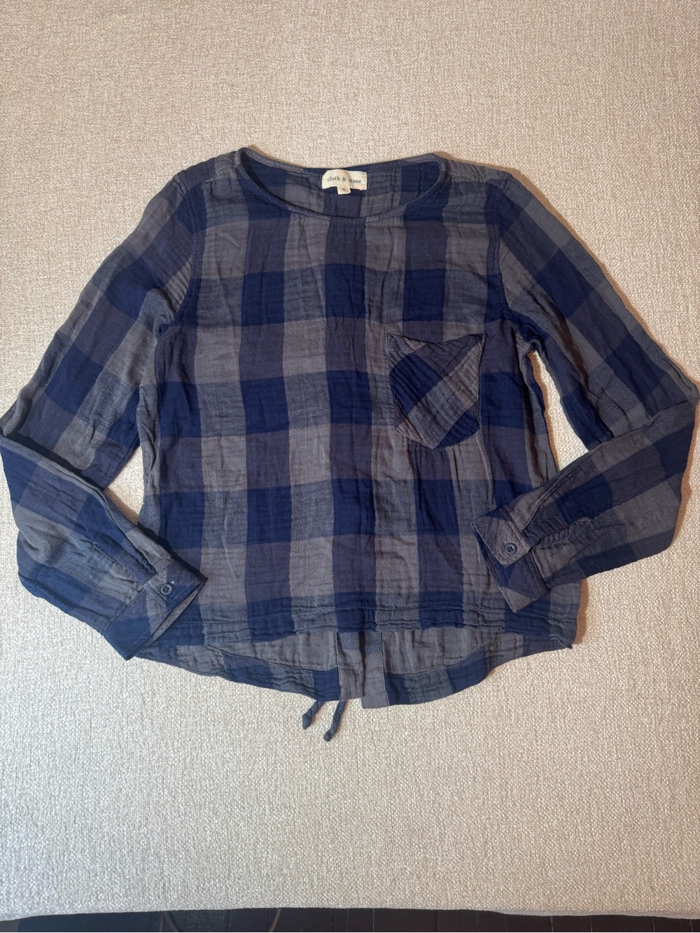 Cloth & Stone Buffalo Plaid Blue Tie-Up Back Shirt Small